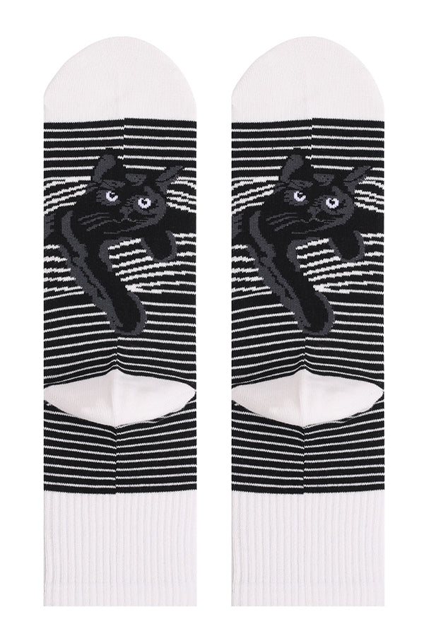 Cotton Striped Cat Printed Socks Plus Size