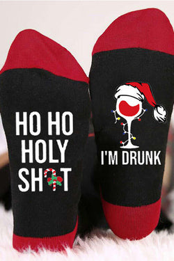 Christmas Letters Goblet Unisex Color Block Mid-calf Socks