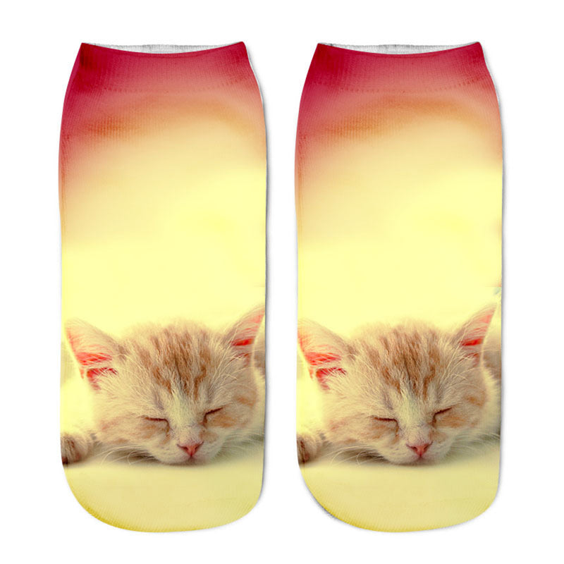 Cute Cat Print Cotton Breathable Socks