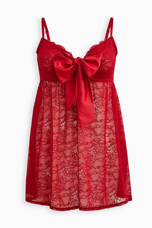 Underwire Babydoll Top Lace & Bow Red