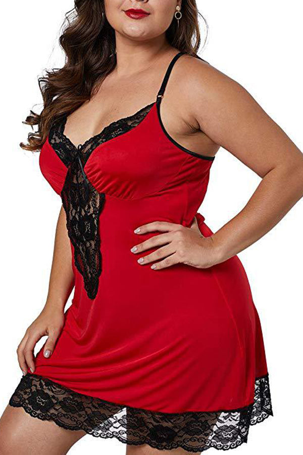 Lace And Satin Plus Size Babydoll