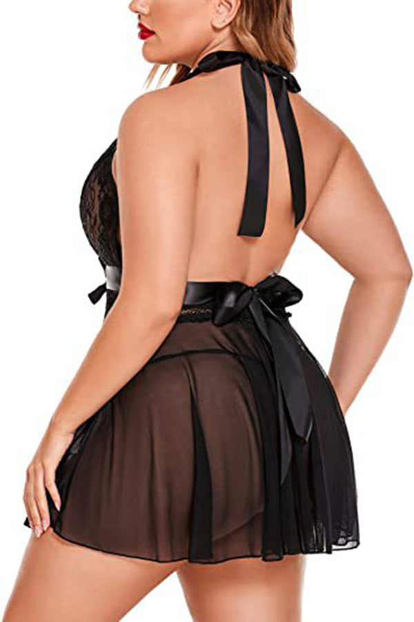 Lace Cup Dress Plus Size Babydoll - Black