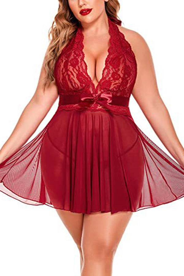 Lace Cup Dress Plus Size Babydoll - Black