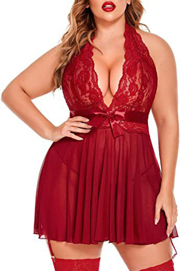 Lace Cup Dress Plus Size Babydoll - Black