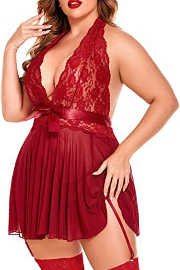 Lace Cup Dress Plus Size Babydoll - Black