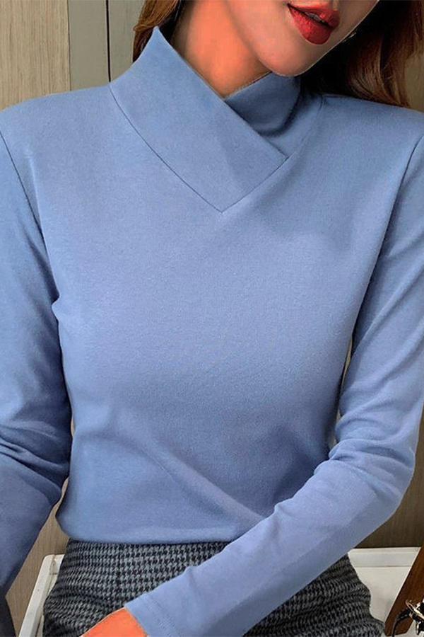 Asymmetrical Warmth Plain Casual Daily Regular Fit Knitted Long Sleeve H-Line T-Shirt