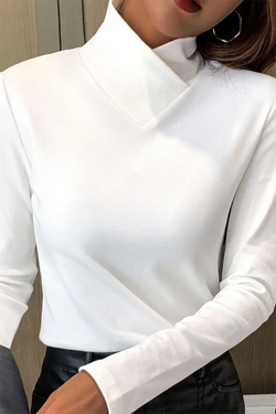 Asymmetrical Warmth Plain Casual Daily Regular Fit Knitted Long Sleeve H-Line T-Shirt