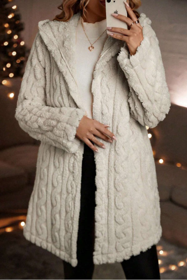 Winter Thicken Fluff/Granular Fleece Fabric Plain Casual Lapel Collar Long Sleeve Mid-long Teddy Jacket