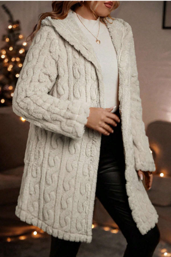 Winter Thicken Fluff/Granular Fleece Fabric Plain Casual Lapel Collar Long Sleeve Mid-long Teddy Jacket