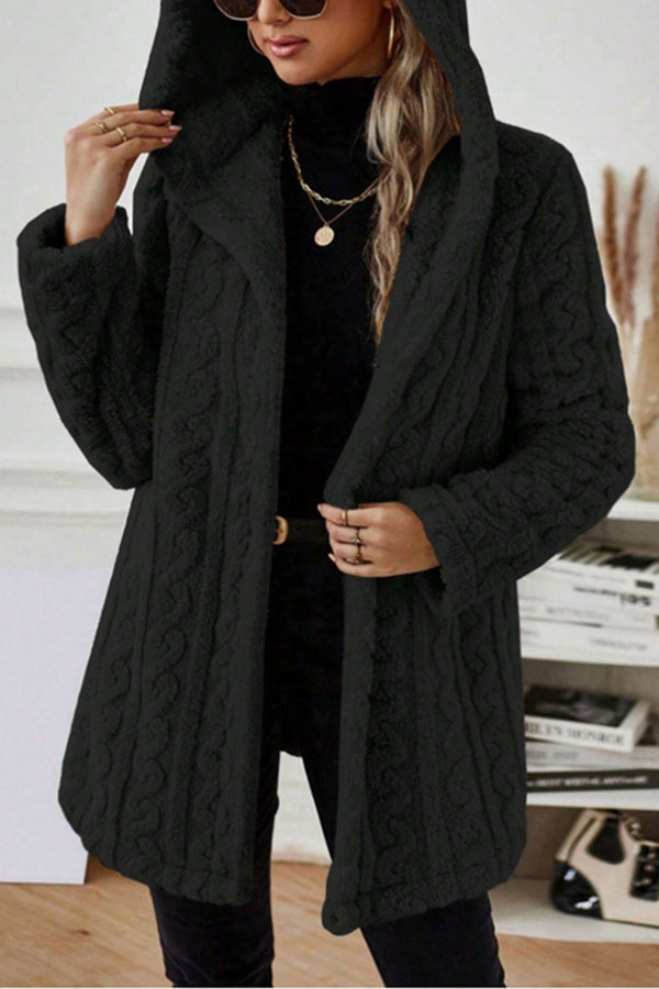 Winter Thicken Fluff/Granular Fleece Fabric Plain Casual Lapel Collar Long Sleeve Mid-long Teddy Jacket