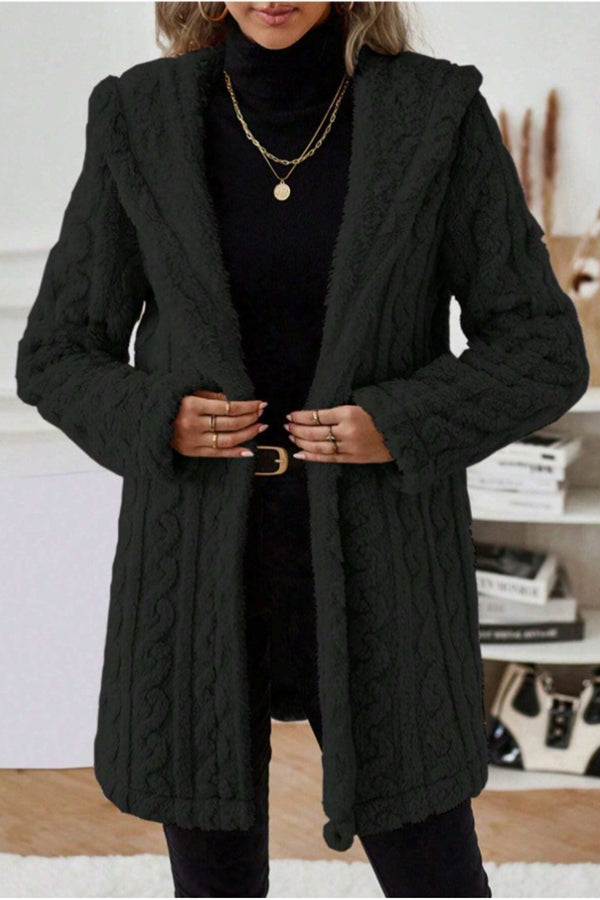 Winter Thicken Fluff/Granular Fleece Fabric Plain Casual Lapel Collar Long Sleeve Mid-long Teddy Jacket