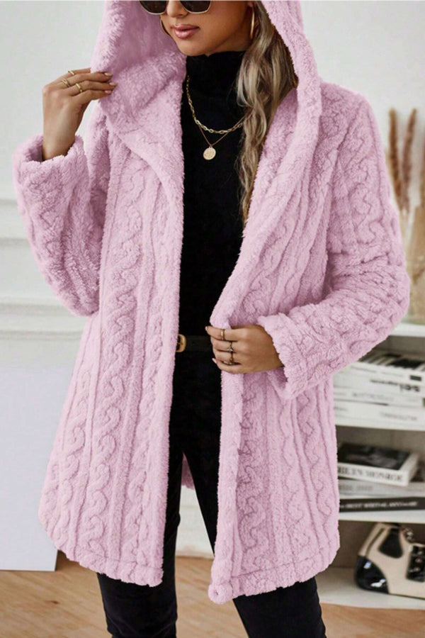 Winter Thicken Fluff/Granular Fleece Fabric Plain Casual Lapel Collar Long Sleeve Mid-long Teddy Jacket