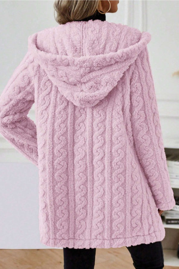 Winter Thicken Fluff/Granular Fleece Fabric Plain Casual Lapel Collar Long Sleeve Mid-long Teddy Jacket