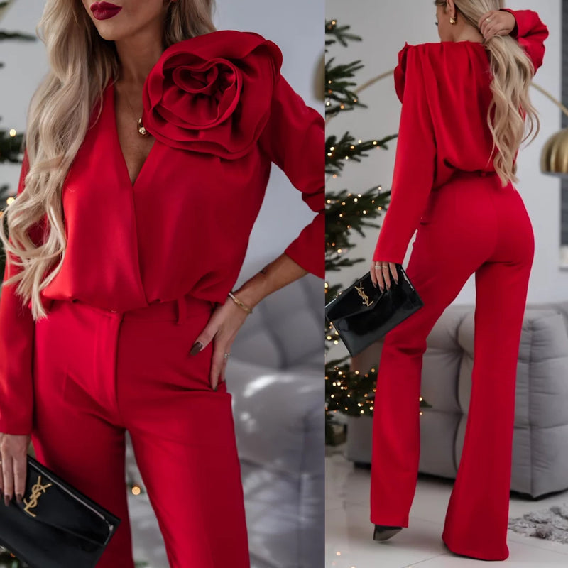 Enzo Red Bell-Bell Trousers