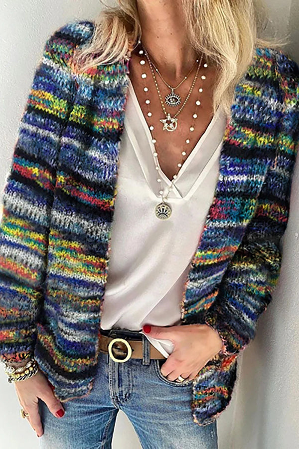 Color Block Striped Wool Cardigan