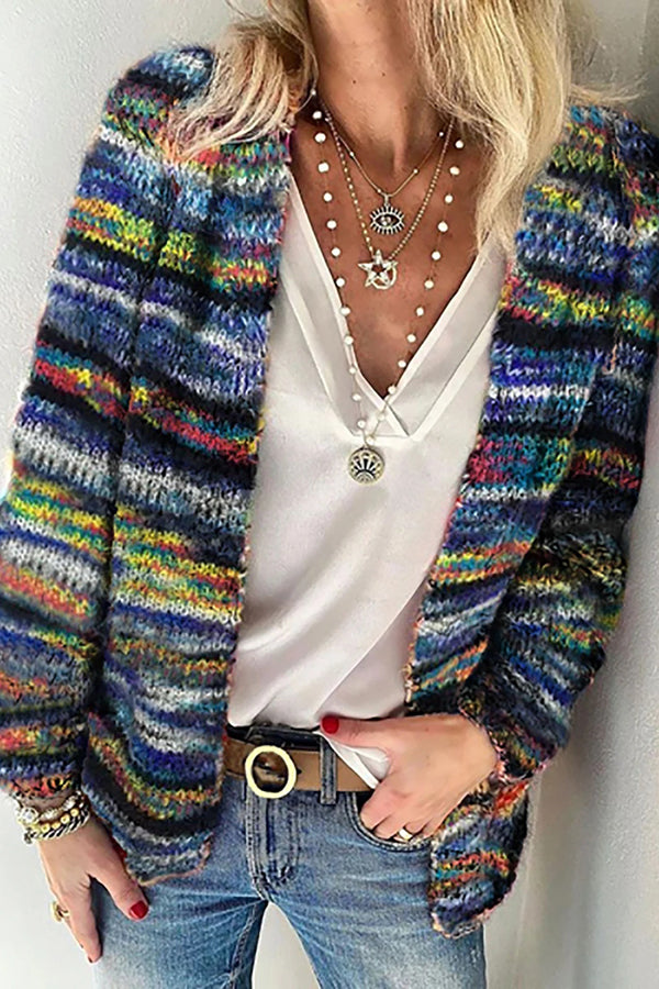 Color Block Striped Wool Cardigan