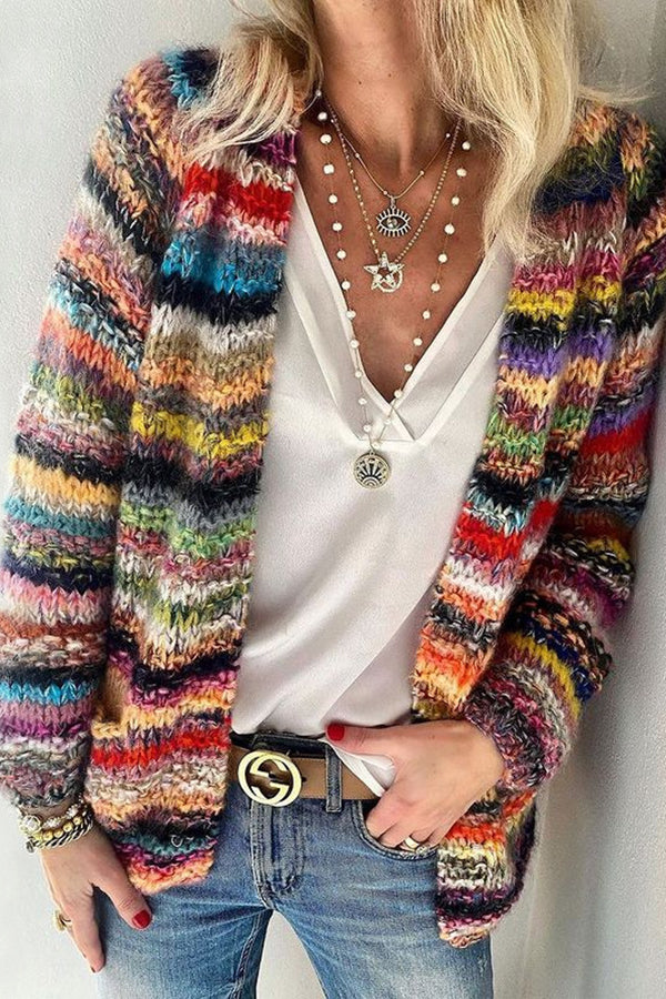 Color Block Striped Wool Cardigan