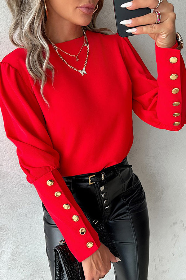 Button Decor Long Sleeve Top