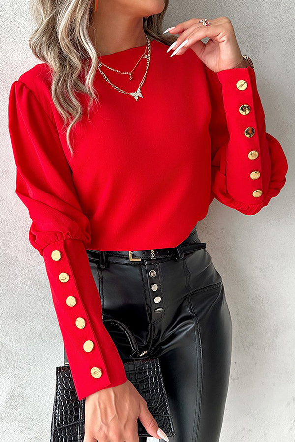 Button Decor Long Sleeve Top