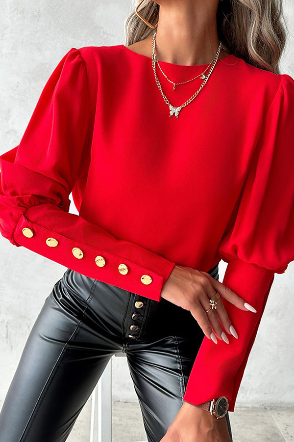 Button Decor Long Sleeve Top