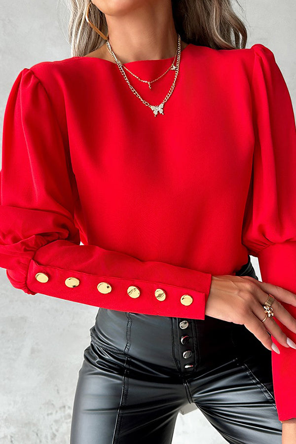 Button Decor Long Sleeve Top