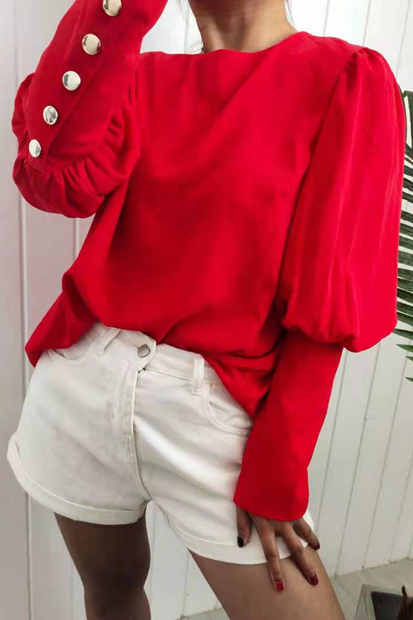 Button Decor Long Sleeve Top