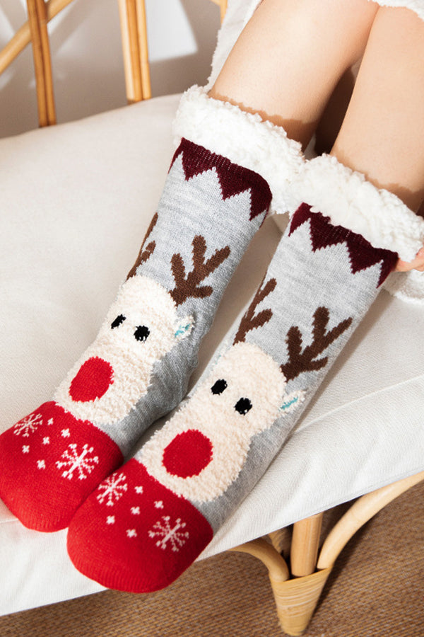 Christmas Cartoon Elk Thicken Non-Slip Floor Socks