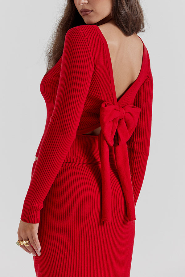 Scarlet Cashmere Blend Bow Sweater Set