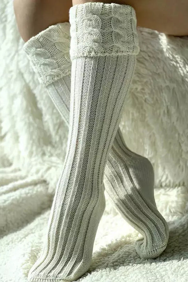 Warm Thigh-High Crimping Knitted Socks