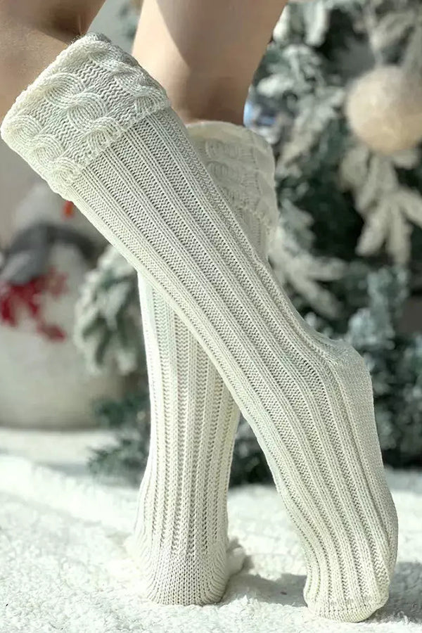 Warm Thigh-High Crimping Knitted Socks