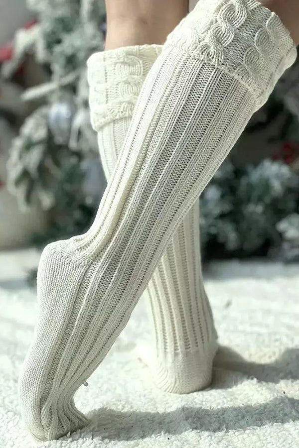 Warm Thigh-High Crimping Knitted Socks