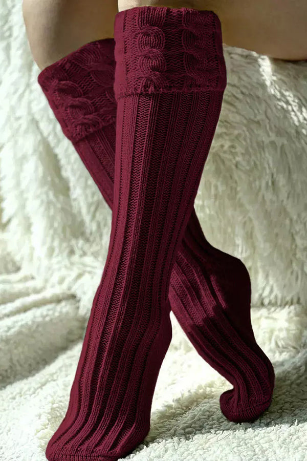 Warm Thigh-High Crimping Knitted Socks