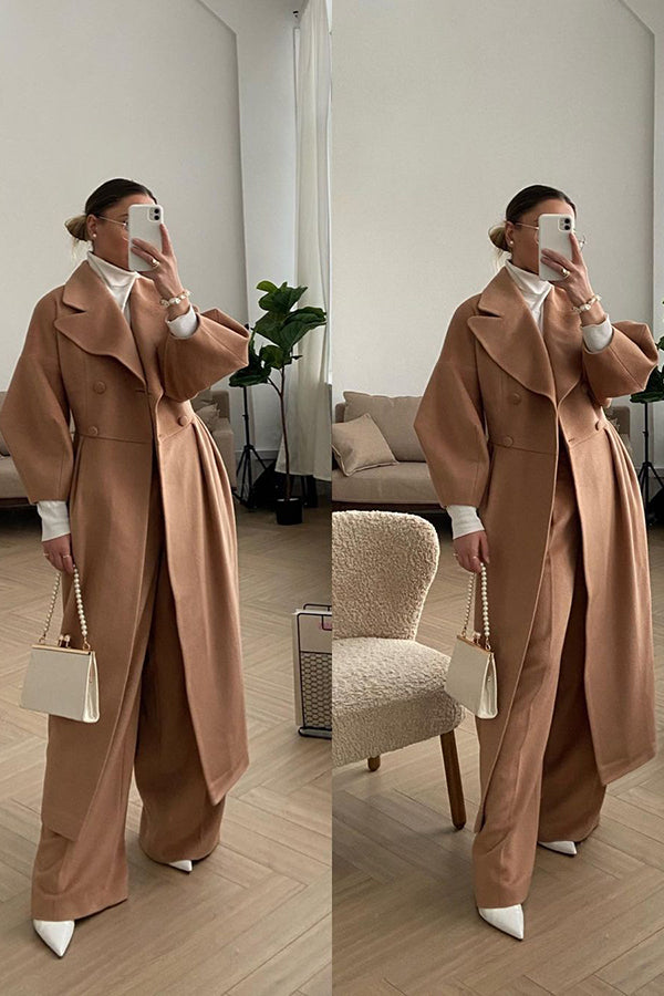 Casual Lapel Collar Plain Woolen Coat