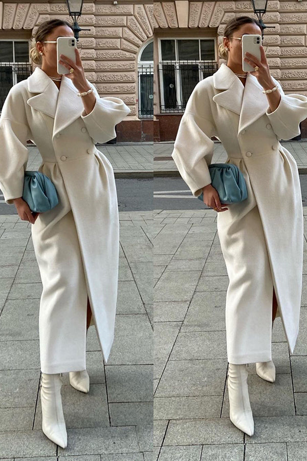 Casual Lapel Collar Plain Woolen Coat