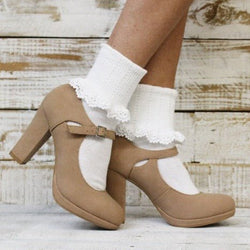 Lace Cuff Ankle Socks - White