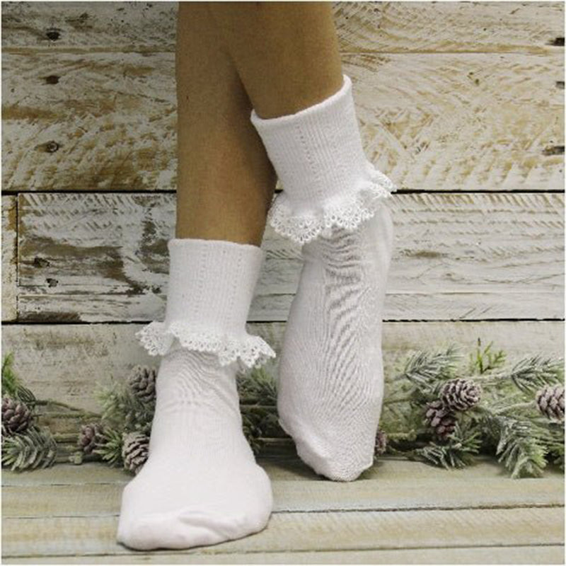 Lace Cuff Ankle Socks - White