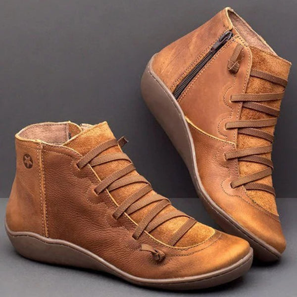 Women Lether Fall Flat Heel PU Boots