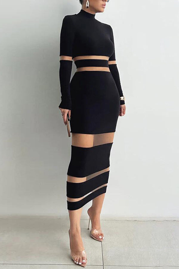 Noir The One High Neck Long Sleeve Midi Dress