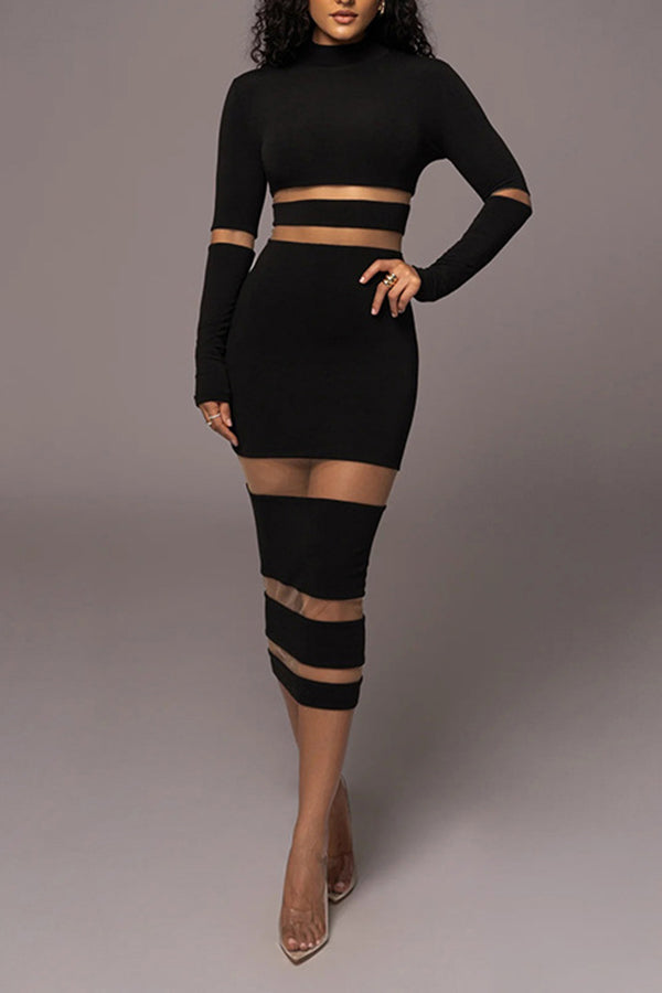 Noir The One High Neck Long Sleeve Midi Dress