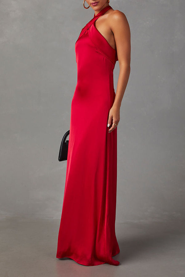 Heartfelt Satin Halter Neck Maxi Dress