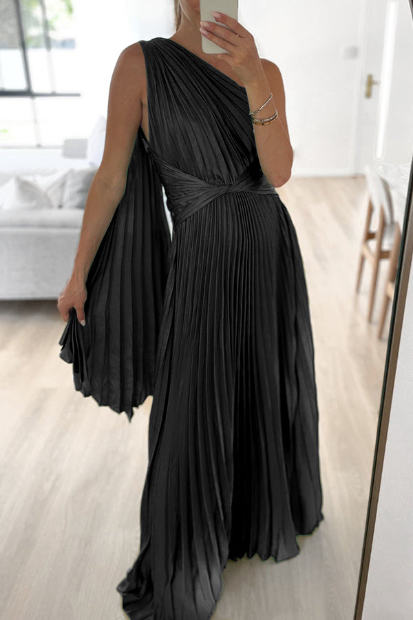 Solid Color One Shoulder Party Dress