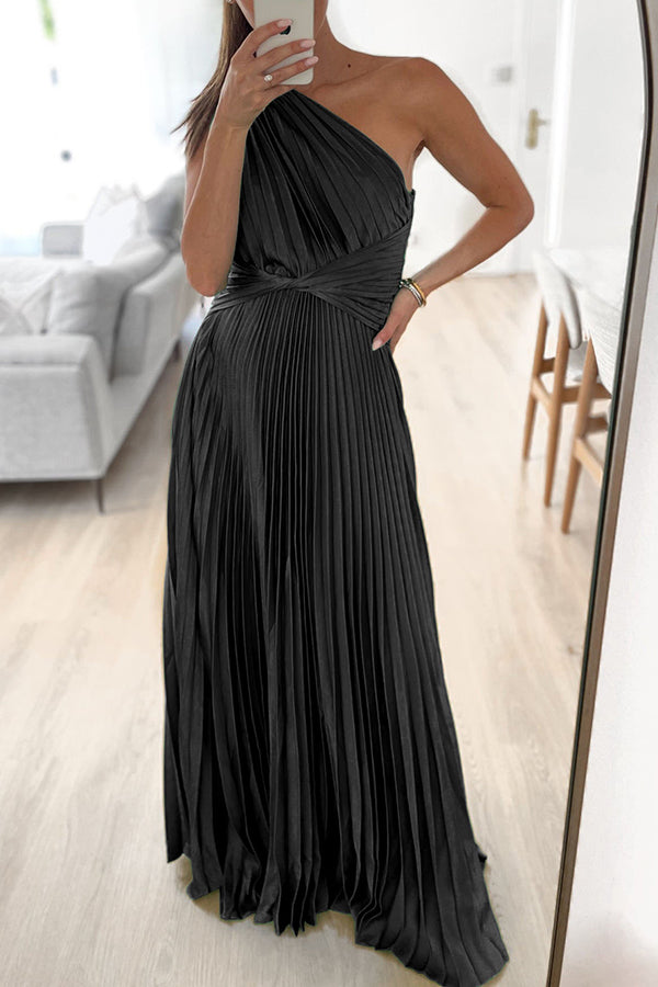 Solid Color One Shoulder Party Dress