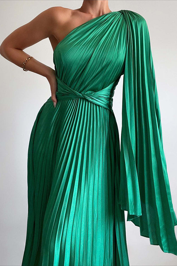 Solid Color One Shoulder Party Dress