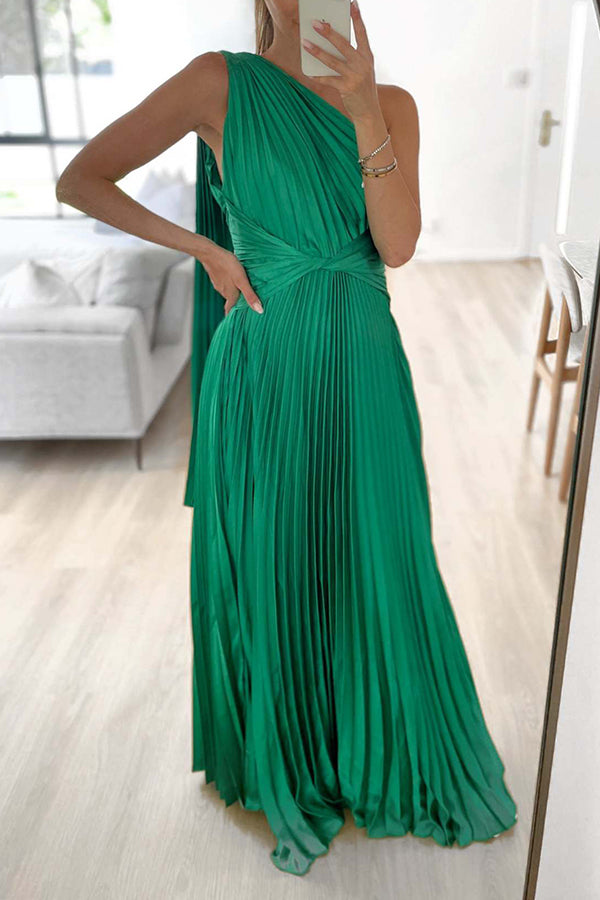 Solid Color One Shoulder Party Dress