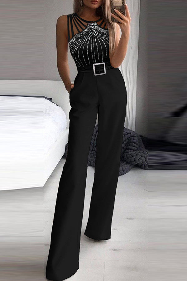 Black Rhinestone Sexy Jumpsuit