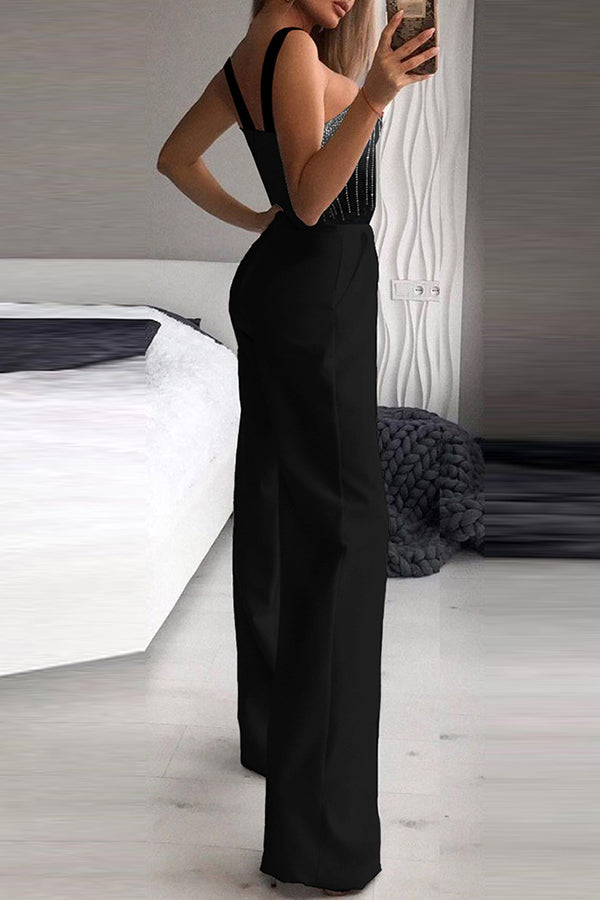 Black Rhinestone Sexy Jumpsuit