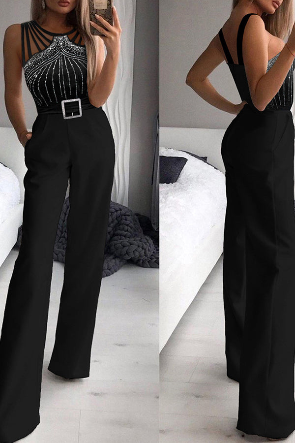 Black Rhinestone Sexy Jumpsuit