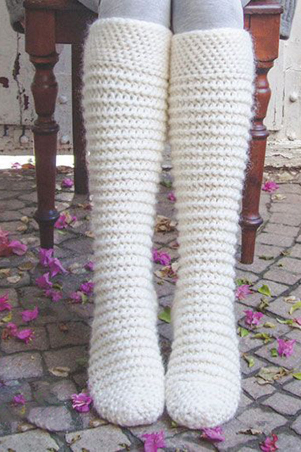 White Warm Woven Socks