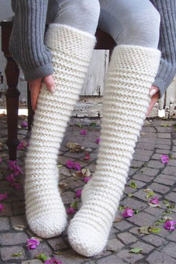 White Warm Woven Socks