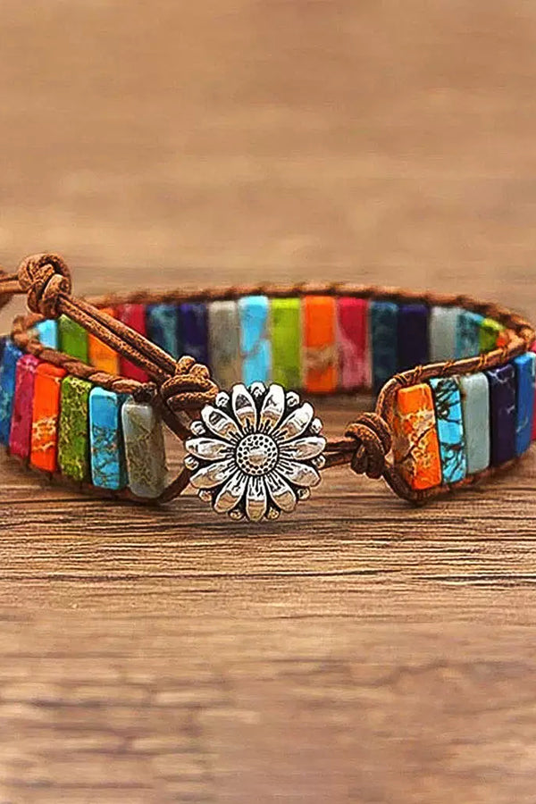 Sunflower Colorful Stone Beaded Wrap Bracelet